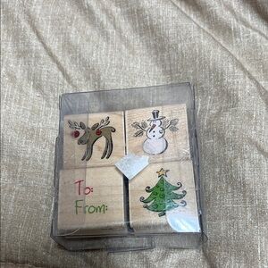 NIP Christmas Stamp Set Reindeer, Tree, “ To: From:” and Snowman Make Your Tags!